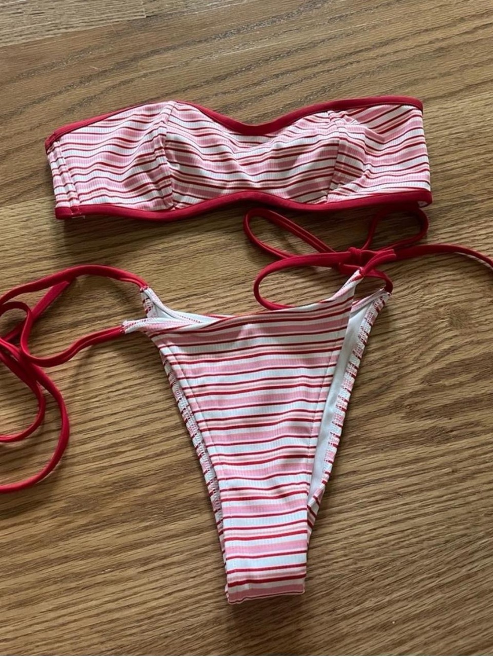 Striped Red and White Bandeau Bikini Set